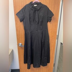 eShakti Black Midi Dress with Bow Detail and pockets